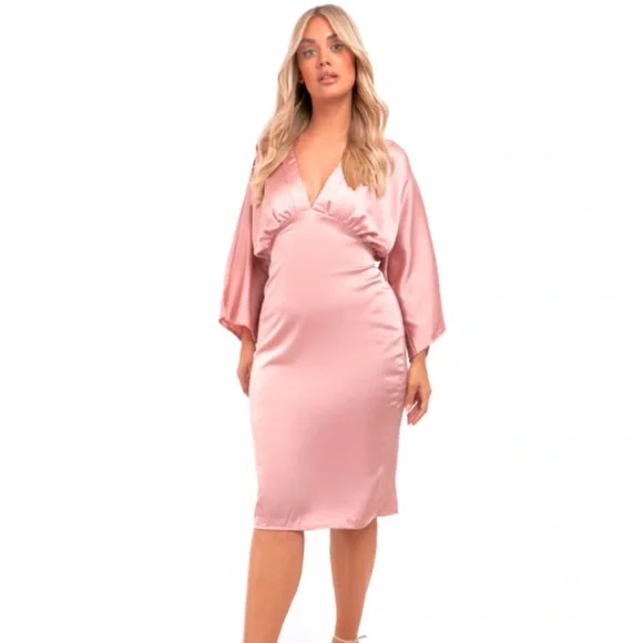Boohoo Plus | Dresses | Boohoo Plus Satin Pleated Batwing Dress In Rose |  Poshmark